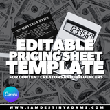 Editable Pricing Sheet Template For Influencers/Content Creators